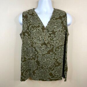 Vintage Boho Forest Nature Beaded Tunic Top Size 1X Olive Green Sequin Floral